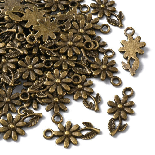 Charms, Tibetan Style, Daisy, Flower, Single-Sided, Antique Bronze, Alloy, 19mm - BEADED CREATIONS