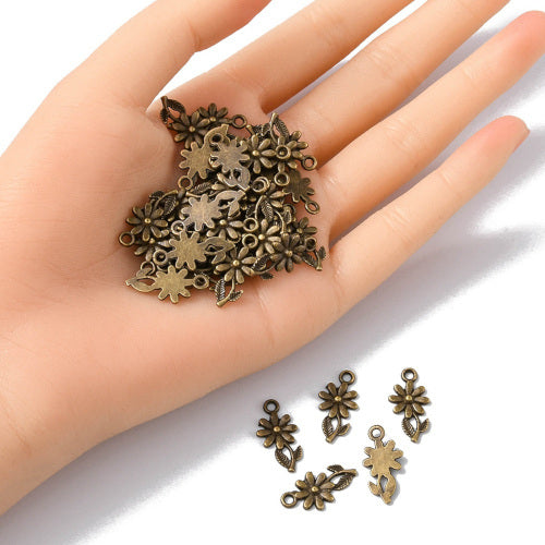 Charms, Tibetan Style, Daisy, Flower, Single-Sided, Antique Bronze, Alloy, 19mm - BEADED CREATIONS