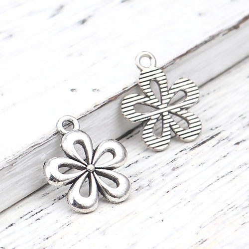 Charms, Tibetan Style, Daisy, Flower, Single-Sided, Antique Silver, Alloy, 15x18mm - BEADED CREATIONS