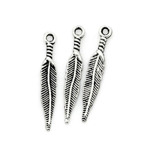 Charms, Tibetan Style, Feather, Antique Silver, Alloy, 5x29mm - BEADED CREATIONS
