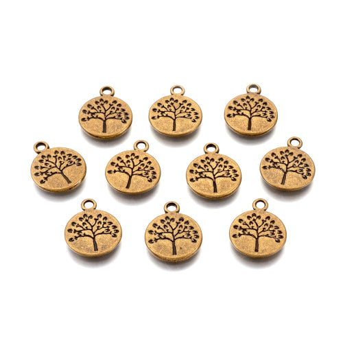 Charms, Tibetan Style, Flat, Round, Tree Of Life, Antique Bronze, Alloy, 18.5mm - BEADED CREATIONS