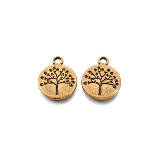 Charms, Tibetan Style, Flat, Round, Tree Of Life, Antique Bronze, Alloy, 18.5mm - BEADED CREATIONS