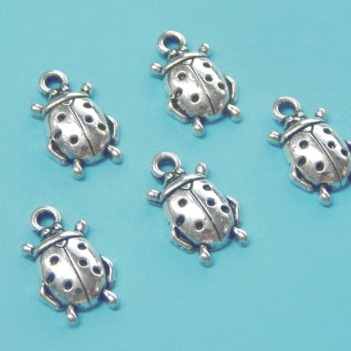 Charms, Tibetan Style, Ladybug, Single-Sided, Antique Silver Alloy, 17.5mm - BEADED CREATIONS