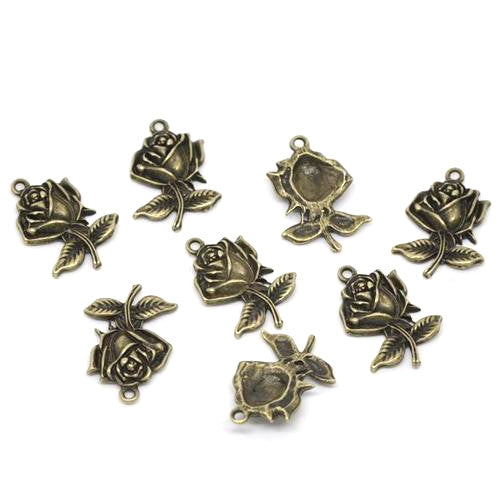 Charms, Tibetan Style, Rose Flower, Antique Bronze, Alloy, 25mm - BEADED CREATIONS