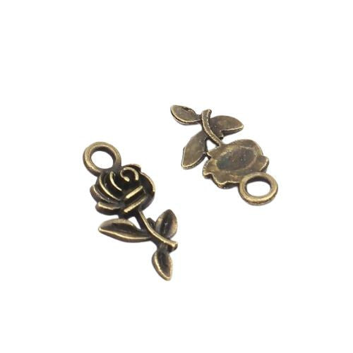 Charms, Tibetan Style, Rose, Flower, Antique Bronze, Alloy, 21mm - BEADED CREATIONS