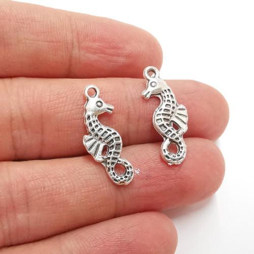 Charms, Tibetan Style, Seahorse, Double-Sided, Antique Silver, Alloy, 10x24mm - BEADED CREATIONS