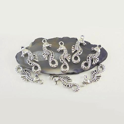 Charms, Tibetan Style, Seahorse, Double-Sided, Antique Silver, Alloy, 10x24mm - BEADED CREATIONS