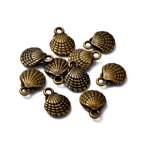 Charms, Tibetan Style, Shell, Antique Bronze, Alloy, 13mm - BEADED CREATIONS