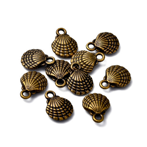 Charms, Tibetan Style, Shell, Double-Sided, Antique Bronze, Alloy, 13mm - BEADED CREATIONS