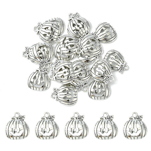 Charms, Tibetan Style, Single-Sided, Halloween, Jack-O-Lantern, Antique Silver, Alloy, 18mm - BEADED CREATIONS