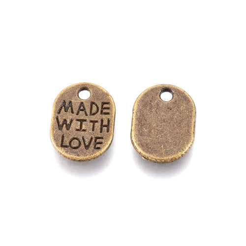 Charms, Tibetan Style, Single-Sided, Oval, With Words Made With Love, Antique Bronze, Alloy, 11mm - BEADED CREATIONS