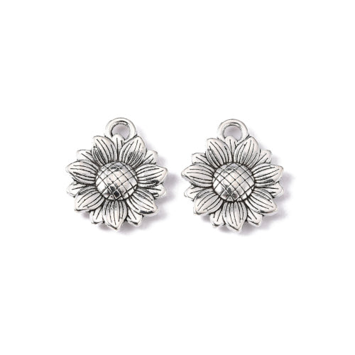 Charms, Tibetan Style, Sunflower, Antique Silver, Alloy, 15.5x18mm - BEADED CREATIONS