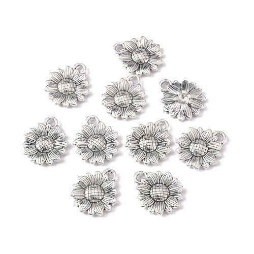Charms, Tibetan Style, Sunflower, Antique Silver, Alloy, 15.5x18mm - BEADED CREATIONS