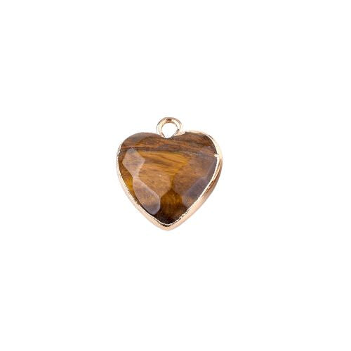 Charms, Tiger Eye, Gemstone, Faceted, Heart, 16-17mm - BEADED CREATIONS