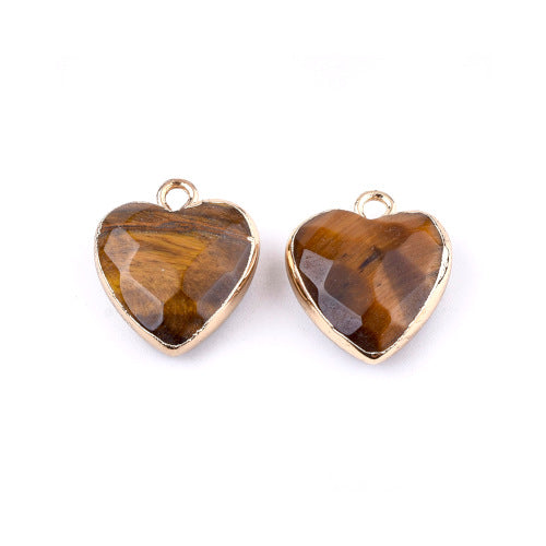 Charms, Tiger Eye, Gemstone, Faceted, Heart, 16-17mm - BEADED CREATIONS