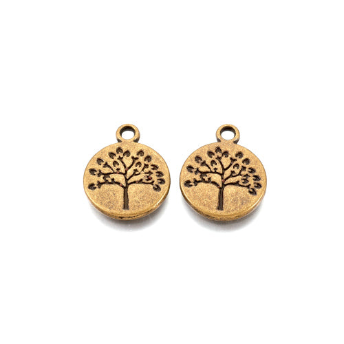 Charms, Tree Of Life, Flat, Round, Antique Bronze, Alloy, 18.5mm - BEADED CREATIONS