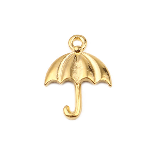 Charms, Umbrella, Gold Plated, Alloy, 19mm - BEADED CREATIONS