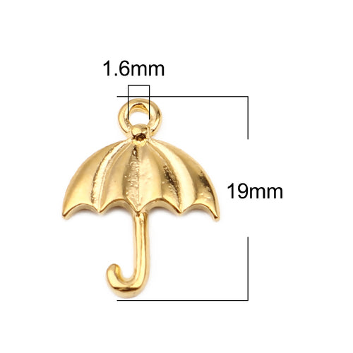 Charms, Umbrella, Gold Plated, Alloy, 19mm - BEADED CREATIONS