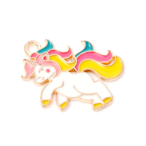 Charms, Unicorn, Single-Sided, Light Gold Plated, Multicolored, Enameled, Alloy, Assorted, Design 3 - BEADED CREATIONS