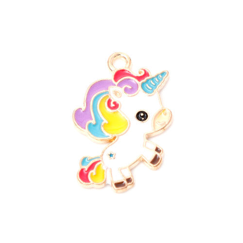 Charms, Unicorn, Single-Sided, Light Gold Plated, Multicolored, Enameled, Alloy, Assorted, Design 4