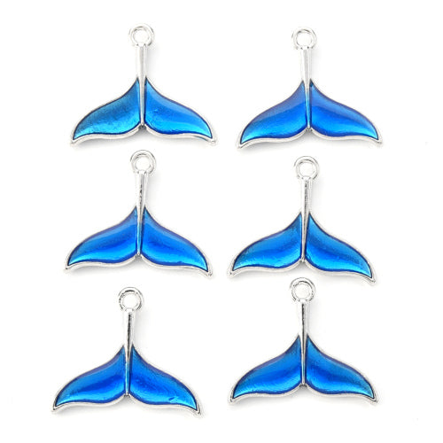 Charms, Whale Tail, Blue, Enamel, Silver, Alloy, 17mm - BEADED CREATIONS