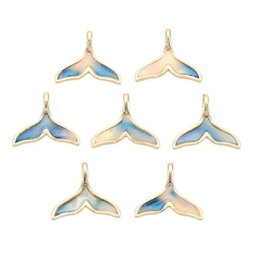 Charms, Whale Tail, Brass, Acetate, Sky Blue, Light Gold, 12mm - BEADED CREATIONS