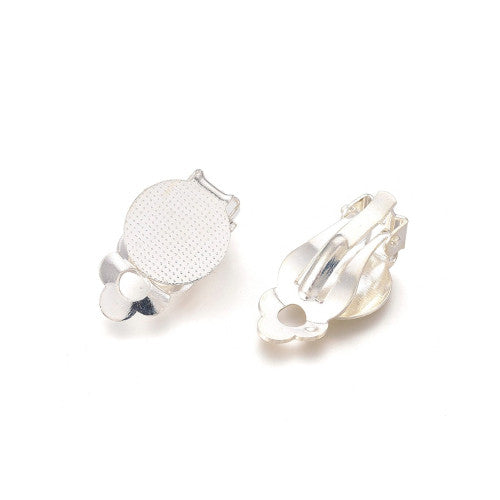 Clip-On Earring Setting, Brass, Serrated Flat Pad, Silver Plated, Fits 12mm - BEADED CREATIONS