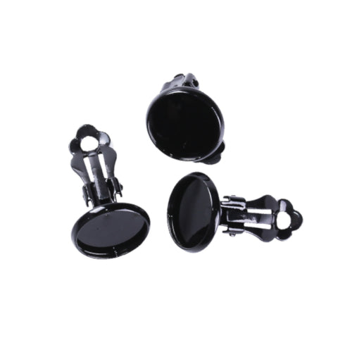 Clip-On Earring Settings, Brass, Round, Bezel Cup, Black, Fits 12mm - BEADED CREATIONS