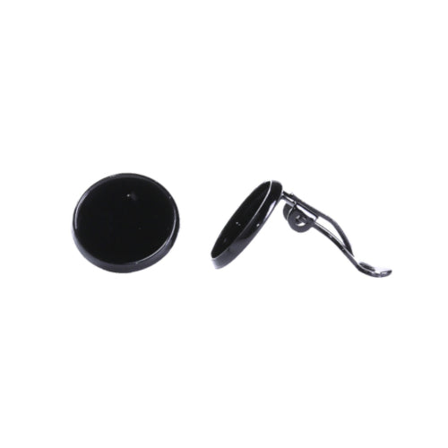 Clip-On Earring Settings, Brass, Round, Bezel Cup, Black, Fits 12mm - BEADED CREATIONS