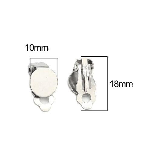 Clip-On Earring Settings, Stainless Steel, Flat Pad, Silver, Fits 10mm - BEADED CREATIONS