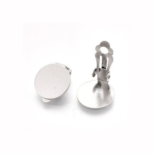 Clip-On Earring Settings, Stainless Steel, Flat Pad, Silver, Fits 14mm - BEADED CREATIONS