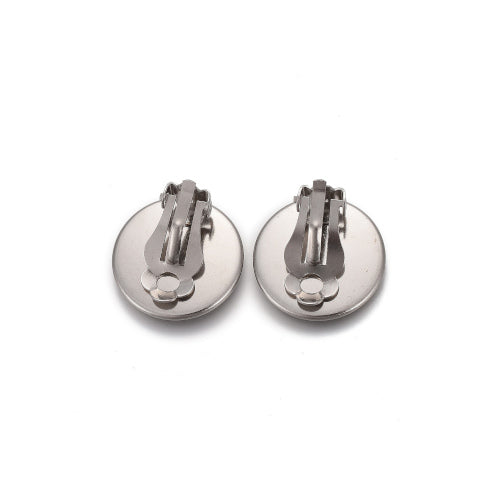 Clip-On Earring Settings, Stainless Steel, Round, Bezel Cup, Silver, Fits 10mm - BEADED CREATIONS