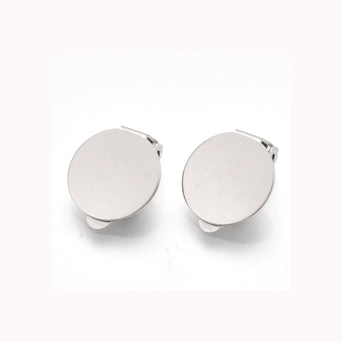 Clip-On Earrings, Stainless Steel, Flat Pad, Silver, 14mm - BEADED CREATIONS