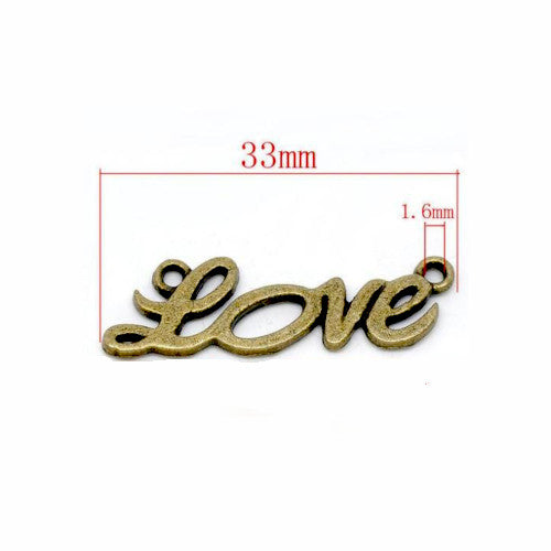 Connector Links, Affirmation, Love, Antique Bronze, Alloy, 33mm - BEADED CREATIONS