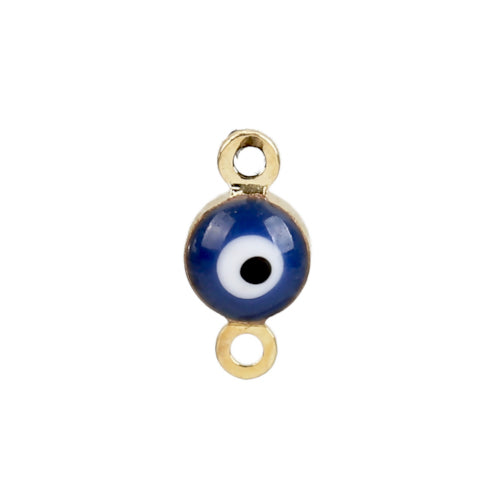 Connector Links, Evil Eye, Round, Blue, Enamel, Light Gold, Brass, 9mm - BEADED CREATIONS