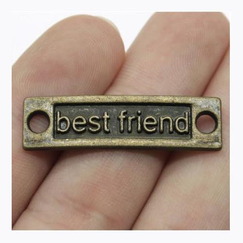 Connector Links, Rectangle, Best Friend, Antique Bronze, Alloy, 28mm - BEADED CREATIONS