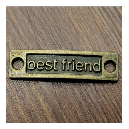 Connector Links, Rectangle, Best Friend, Antique Bronze, Alloy, 28mm - BEADED CREATIONS