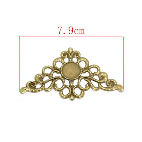 Connector Links, Triangle, Filigree, With Cabochon Setting, Antique Bronze, Alloy, 7.9cm - BEADED CREATIONS