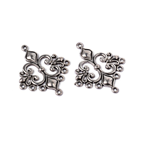 Connectors, Chandelier, Fleur-De-Lis, Antique Silver, Alloy, 36mm - BEADED CREATIONS