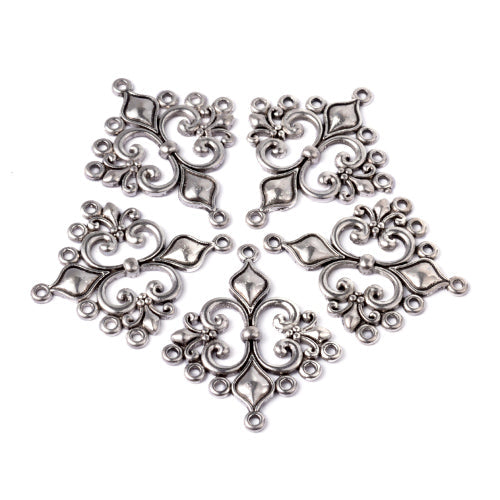 Connectors, Chandelier, Fleur-De-Lis, Antique Silver, Alloy, 36mm - BEADED CREATIONS