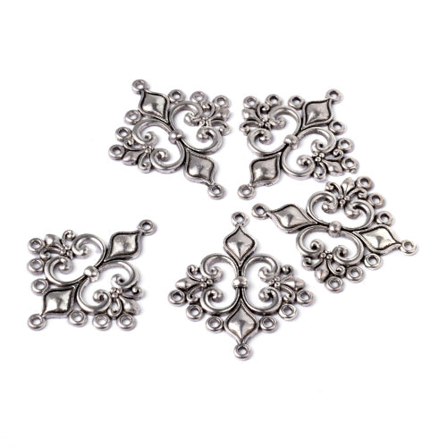 Connectors, Chandelier, Fleur-De-Lis, Antique Silver, Alloy, 36mm - BEADED CREATIONS