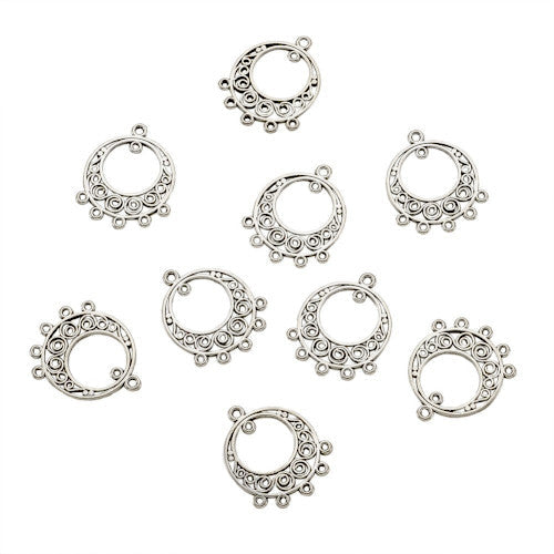 Connectors, Chandelier, Round, Spiral, 5-Loops, Antique Silver, Alloy, 24mm - BEADED CREATIONS