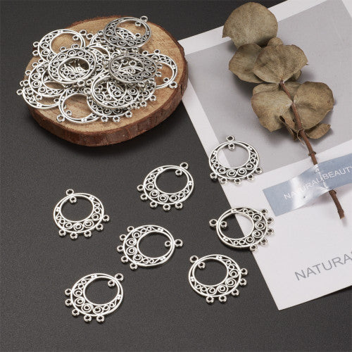 Connectors, Chandelier, Round, Spiral, 5-Loops, Antique Silver, Alloy, 24mm - BEADED CREATIONS