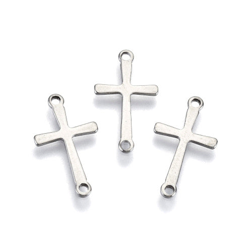 Connectors, Cross, Laser-Cut, Stainless Steel, Silver, 17mm - BEADED CREATIONS