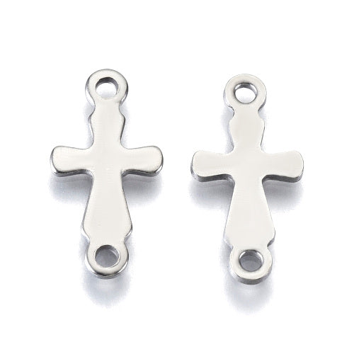 Connectors, Cross, Stainless Steel, Laser-Cut, Silver, 18.5mm - BEADED CREATIONS