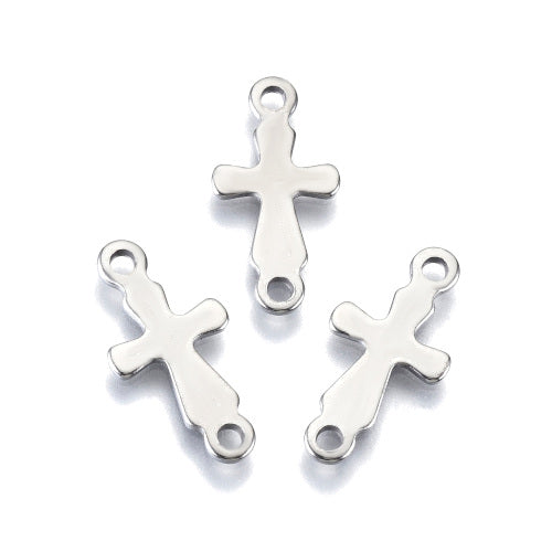 Connectors, Cross, Stainless Steel, Laser-Cut, Silver, 18.5mm - BEADED CREATIONS