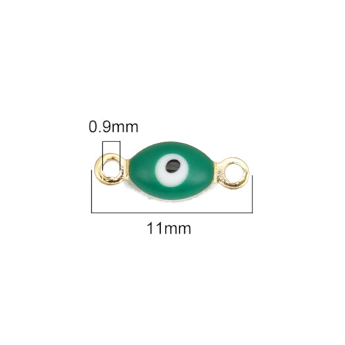 Connectors, Evil Eye, Nazar, Oval, Green, Enameled, Light Gold, Brass, 11mm - BEADED CREATIONS