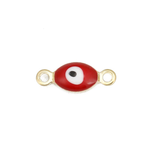 Connectors, Evil Eye, Nazar, Oval, Red, Enameled, Light Gold, Brass, 11mm - BEADED CREATIONS