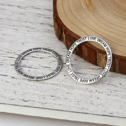 Connectors, Linking Rings, Tibetan Style, Round, With Words, Hope, Trust, Love, Dream, Antique Silver, Alloy, 35mm - BEADED CREATIONS