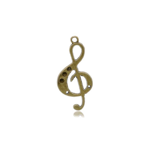 Connectors, Music Note, Treble Clef, Bronze, Alloy, Chaton, Focal, Link, 36mm - BEADED CREATIONS